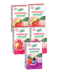 Two boxes of Strawberry Lemonade, two boxes of raspberry lemonade, one box of wildberry lemonade.