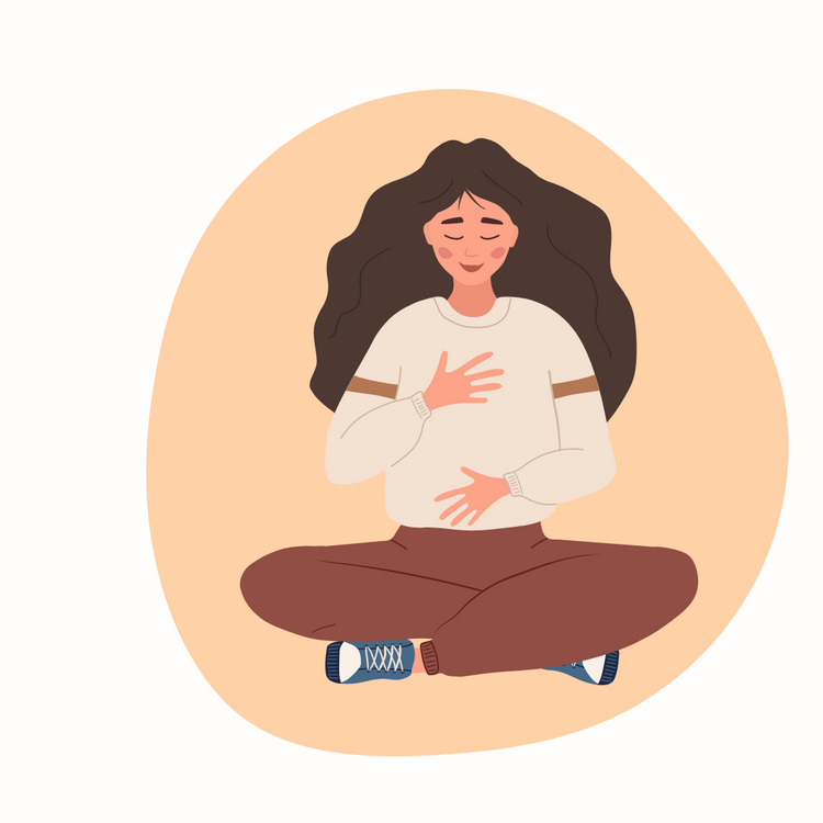 Drawing of a woman practicing deep breathing.